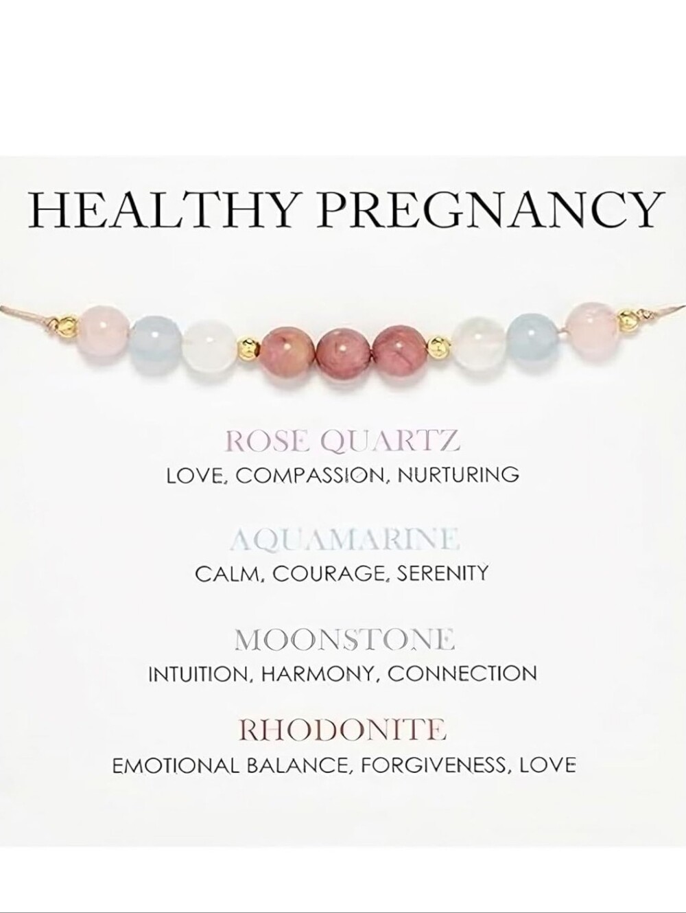Rose Quartz & Aquamarine Pregnancy Bracelet with Moonstone and Rhodonite